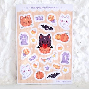 Halloween  vinyl sticker sheet, bullet journal stickers, spooky stickers, cute cat stickers, happy halloween