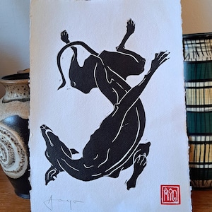The Point original A4 hand printed linocut. Great gift for lurcher, whippet, greyhound lover. image 1