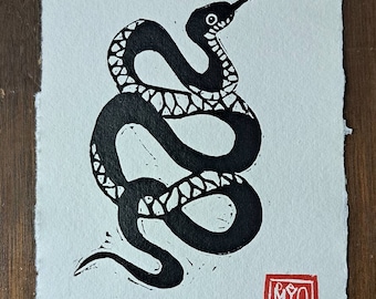 Fenny Snake. Original linocut print 4 1/4" x 6" (A6)