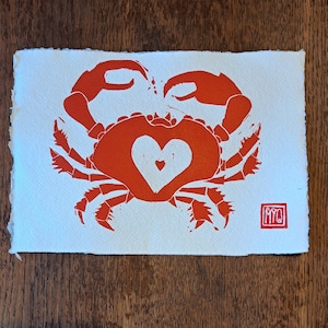 Cromer Crab, hand printed, original linocut. A5 size print.