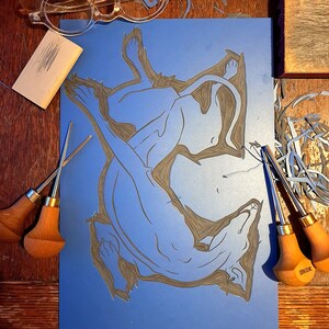 The Point original A4 hand printed linocut. Great gift for lurcher, whippet, greyhound lover. image 3