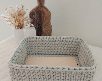 Cesta de pan moderna, cesta de almacenamiento, cesta de crochet con base de madera