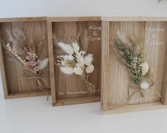 Wedding gift wooden frame with dried flowers