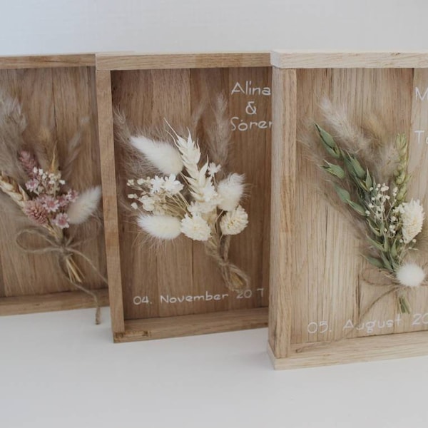 Hochzeitsgeschenk Holzrahmen mit Trockenblumen