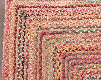 Handmade Multicolor Braided Cotton Jute Runner Rug for Home, Kitchen & Floor Décor rugs, Vintage Cotton Dhurrie