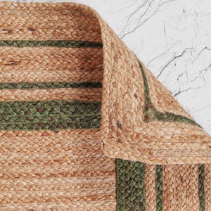 Braided jute rug 8x10 ft : Handmade green border jute area carpet, Geometric rug, Jute doormats & entryway, Eco friendly rug, Large area rug