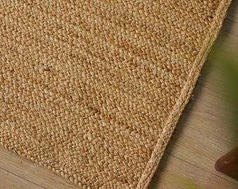 Naturlig jutematta 7 x 12 fot för kök: Handgjord enfärgad beige jutematta, miljövänlig och ren vegansk matta, dörrmattor till entrén