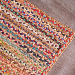 Handmade Rectangle Rug for 4 x 6 ft Kitchen, Braided Cotton Jute Rug, Living room Runner Décor Rugs, Boho Area Rug for Home, Runner Rag Rug