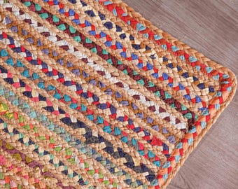 Handmade Jute Runner Rug for 4 x 6 ft Kitchen, Braided Cotton Jute Rug, Living room and Home Décor Rugs, Boho Area Rug, Vintage chindi rugs