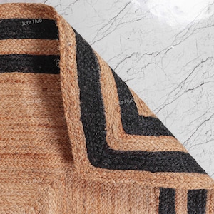 Natural jute rug 4x7 ft for hallway - Braided black double border - Bohemian rug for Home decorative - Custom size jute rug - Boho area rug