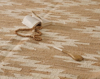 Handmade Natural Cotton Jute Rug with White Modern design Boho Home Décor Living room rug