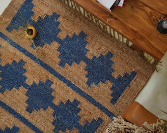 Handmade Hemp Rug: Flat weave Hemp Jute Rug, Bohemian Sustainable home décor , Boho area rug, Hallway hemp runner rug, Eco friendly yoga mat
