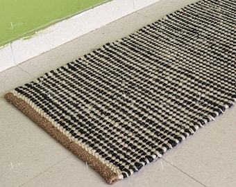 Handmade Runner Hemp Jute rug Black And White Striped Tufted Jute Area Hemp Runner rug