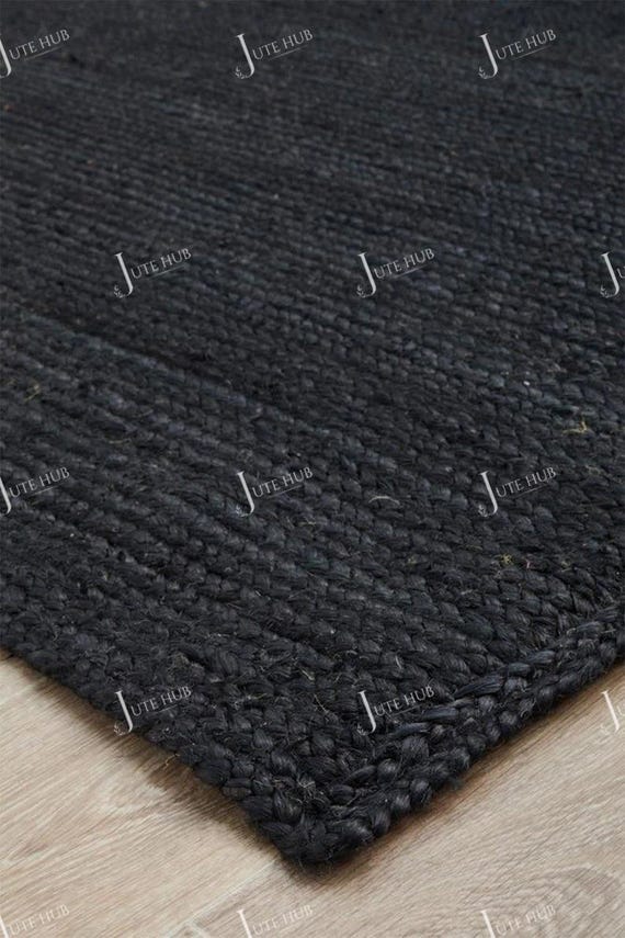 8x10 ft Black jute rug for area decor rug, Hand braided solid jute rug, Handmade Primitive decor, Eco friendly pure vegan rug, Jute door mat