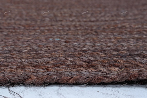 Handmade Earthy Brown Jute Rug, Natural Hand Braided Scandinavian Jute Area Rug, Boho Brown Jute Hallway Runner, Solid Brown Bohemian Rug