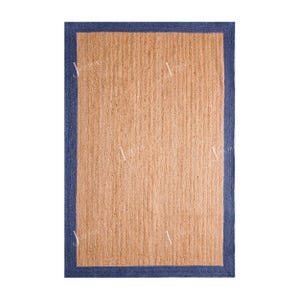 Tappeto in juta naturale fatto a mano 7x11 per la zona cucina, tappeto rettangolare in juta con bordo azzurro, zerbino in juta per arredamento moderno, tappeto su misura.
