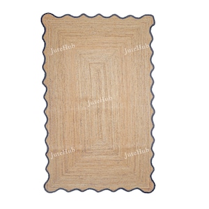 Scalloped Jute Rug- Navy Trim, Jute Rug, Scalloped Rug, Boho Decor Rug, Scallop Rug, Natural Jute Area Rug, Jute Scallop Rug, Custom Rug