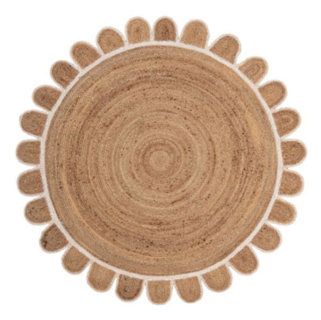 Scalloped JUTE CIRCLE RUG Multipal Border Jute Rugs Indian Handmade