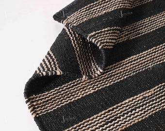 8x10 Handloomed Black hemp Jute rug with Beige stripes lines Boho Décor Rug Home And Living room rugs, Striped Pattern Weaving, Boho Rug