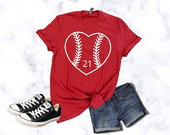 Baseball Heart Tee, Personalized Baseball Heart Shirt, Baseball Mom Shirts, Baseball Fan Tees, Baseball Grandma Tee, Softball Mom Shirt