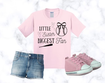 Little Sister Biggest Fan Baseball Tee, Baseball Sister Shirt, Softball Sister Tees, Baseball Girl Shirts, Game Day Shirt