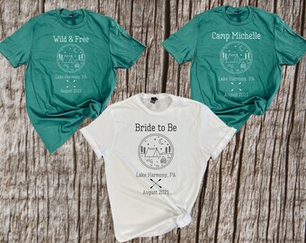 Camp Bachelorette Tees Bachelorette Shirt Camping Shirts Bridal Party Tee Bachelorette Party Tee Wild in the Woods Bride to Be Wild and Free