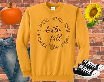 Hello Fall Crewneck Sweatshirt, Fall Tee, Pumpkins, Fall Shirt, Fall Sweatshirt, Pumpkin Spice Unisex Shirt