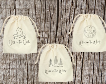 Wild in the Woods Bachelorette Gift Bags, Camp Bachelorette Drawstring Bag, Bridal Party Gift, Bridal Party Tote, Bachelorette Tote