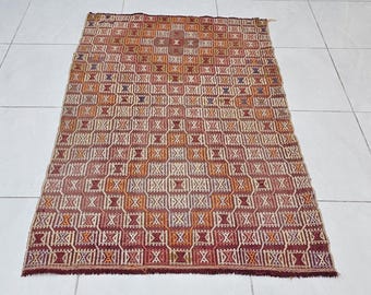 Vintage Turkish Kilim Rug, Handwoven Wool, Geometric Tribal Decor (2.8 x 4.7 ft)