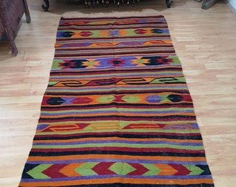 Vintage Türkischer Kelim Teppich, Rotes Rotes Dekor (13 x 25 cm)
