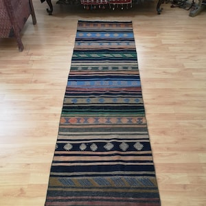 Blue Runner Kilim, 2.6 x 10.9 ft Rug, Hallway Runner Rug, Home Decor Rug, Bohemian Rug, Handmade Kilim Rug, Ethnic Rug, Vintage Turkish Rug