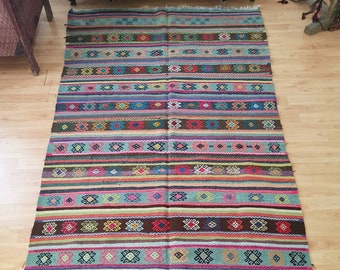 Oversized Ethnic Kilim Rug, Vintage Turkish Decor (5.5 x 11.9 ft)