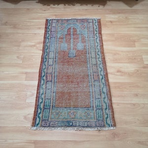 Small Rug, Orange Rug, Handmade Rug, Area Rug, Vintage Rug, 2.1&#39; x 3.8&#39;, Design Rug, Home Decor, Faded Rug, Oriental Rug, Turkish Rug