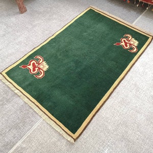 Green Area Rug, 3.2 x 4.9 ft Rug, Turkish Handmade Rug, Vintage Bedroom Rug, Bohemian Rug, Living Room Rug, Unique Turkish Rug, Oriental Rug