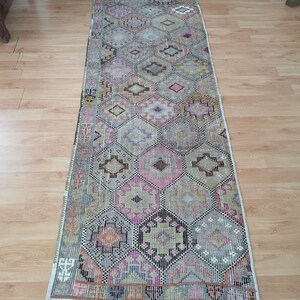 Pink Tribal Rug, 3 x 8.5 ft Rug, Vintage Turkish Rug, Ethnic Boho Rug, Wool Runner Rug, Old Bohemian Rug, Home Decor Rug, Hallway Runner Rug