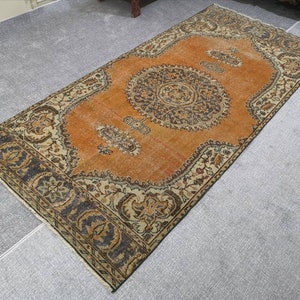 4.4 x 9.1 ft Orange runner rug Turkish runner rug Orange Oushak rug Hallway runner Wool Turkish rug Turkish vintage rug Rug for living room