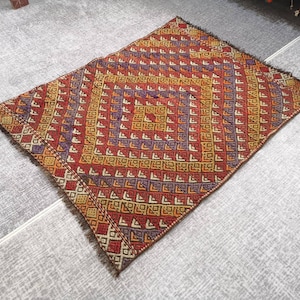 Rugs For Bedroom, 2.8 x 3.5 ft Rug, Vintage Turkish Kilim, Home Decor Kilim, Doormat Kilim Rug, Turkish Kilim Rug, Red Living Room Kilim