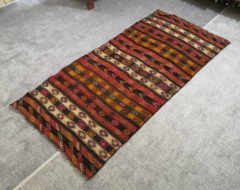 Alfombra Kilim a rayas, Alfombra de 3 x 6,5 pies, Alfombra de dormitorio turco, Alfombra Kilim turca, Alfombra para sala de estar, Alfombra turca pequeña, Alfombra Kilim vintage turca