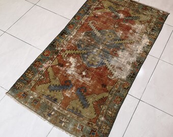 Small Orange Oushak Rug: 2.7x5 ft, Faded Turkish Wool Rug