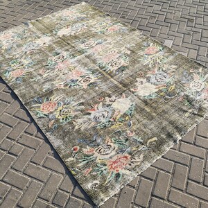 5.7 x 8.4 ft Green Turkish rug Turkish area rug Floral bedroom rug Wool rug for living room Unique Turkish rug Green handmade rug Green rug