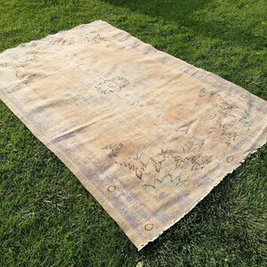 6 x 9.1 ft Orange distressed vintage area living room rug 6x9 Vintage Turkish wool decor rug 6x9 Orange Oushak bedroom rug Natural wool rug