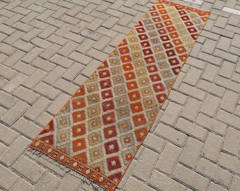 Colorful Geometric Designed 2 x 6.6 ft Turkish Vintage Hallway Runner Kilim Rug Handwoven Wool Turkish Kilim Rug 2x7 Aesthetic Bedroom Rug