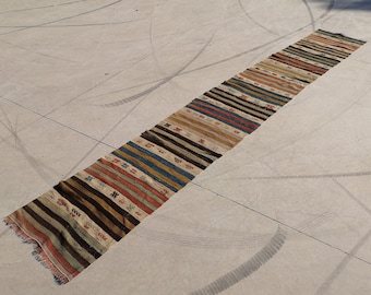 Orange Turkish Kilim Runner Rug, Handmade Wool (2.1 x 13 ft)