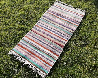 Small Turkish Kilim Rug, Colorful Vintage Wool Bath Mat (2.2 x 4.4 ft)