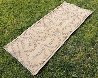 2.8 x 6.9 ft Turkish runner rug Small runner rug Turkish vintage kitchen rug Beige hallway runner Rug for living room Handmade wool carpet