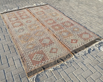 Vintage Turkish Kilim Rug, 6.2 x 8.8 ft, Multicolored Wool Area Rug
