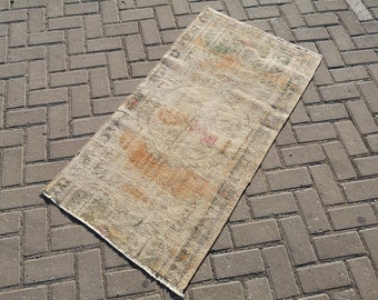 Rug For Bathroom, 2.4 x 4.5 ft Rug, Vintage Turkish Rug, Orange Faded Rug, Vintage Doormat Rug, Muted Orange Rug, Small Orange Turkish Rug