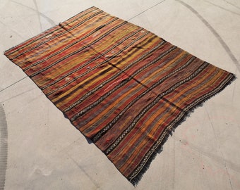 Vintage Turkish Kilim Rug (4.8 x 6.6 ft) - Orange Wool Bohemian Rug