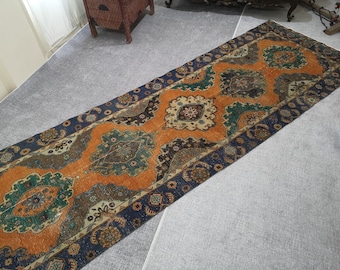 Orange Türkischer Teppich, 12 x 42 cm, Wollteppich