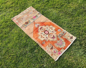 Orange Vintage Rug, 2 x 4.4 ft Rug, Decorative Doormat Rug, Rug For Living Room, 2x4 Vintage Turkish Rug, Home Decor Rug, Small Turkish Rug